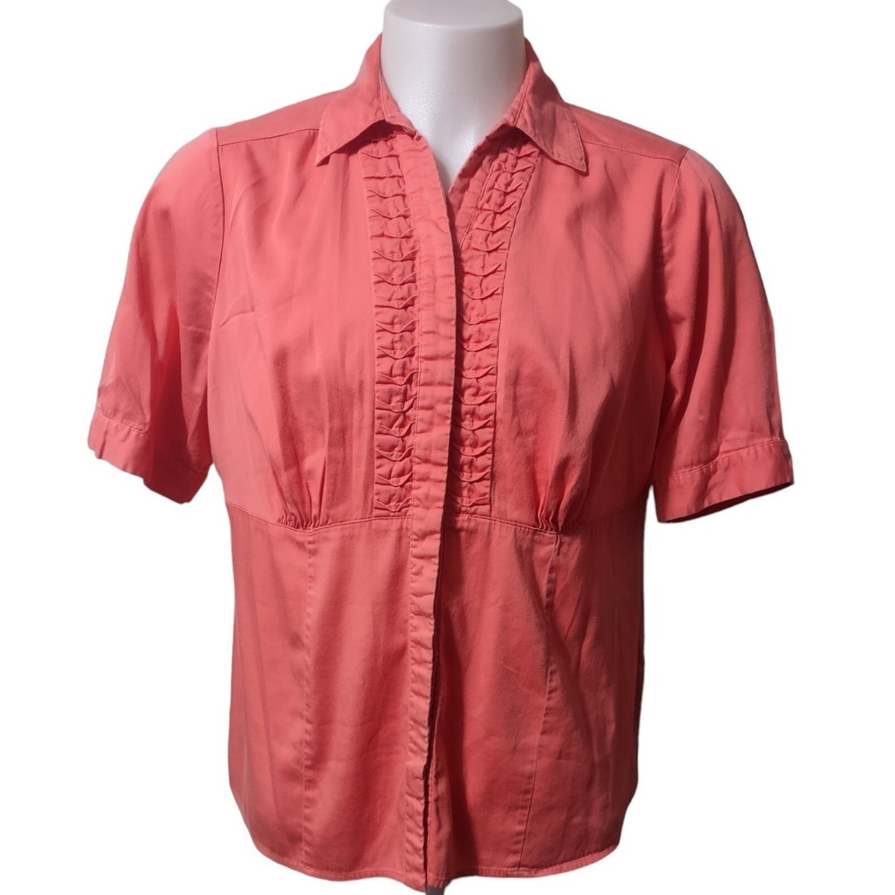 CJ Banks Shirt Women's Size 1X Blouse Button Up Top Collared 3/4 Sleeve Orange‎
